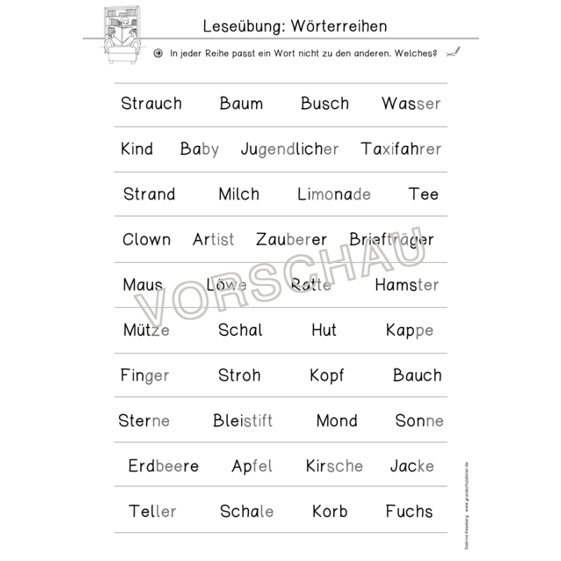 Lesen in den Klassen 1 und 2 (Arbeitsblätter)