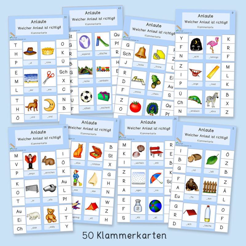 Anlaute hören (Klammerkarten für die 1. Klasse)
