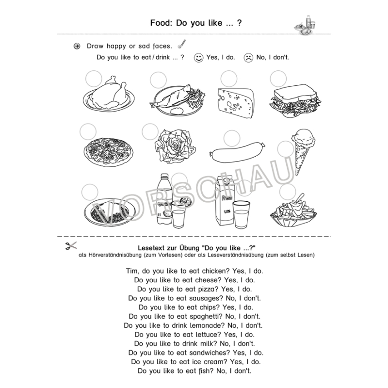 Englischmaterialien food and drinks