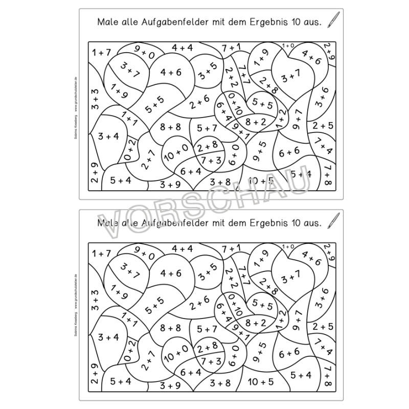 Übungsheft: verliebte Zahlen (Mathe, Klasse 1)