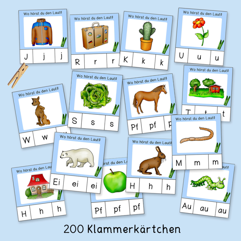 Klammerkarten: Laute hören (Lautanalyse)