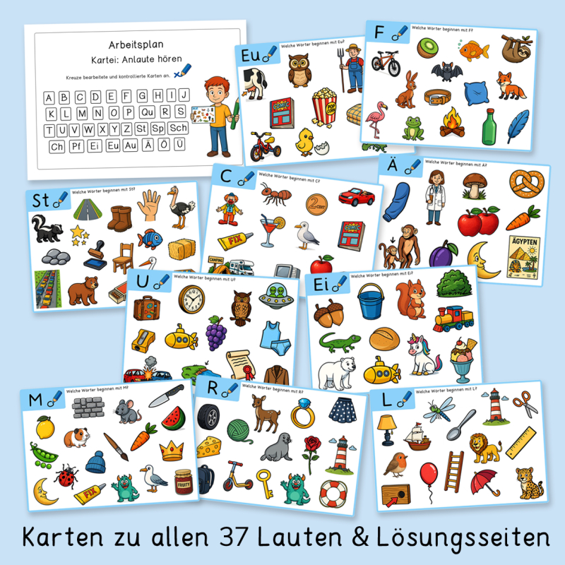 Anlaute hören (Kartei zu allen Buchstaben)