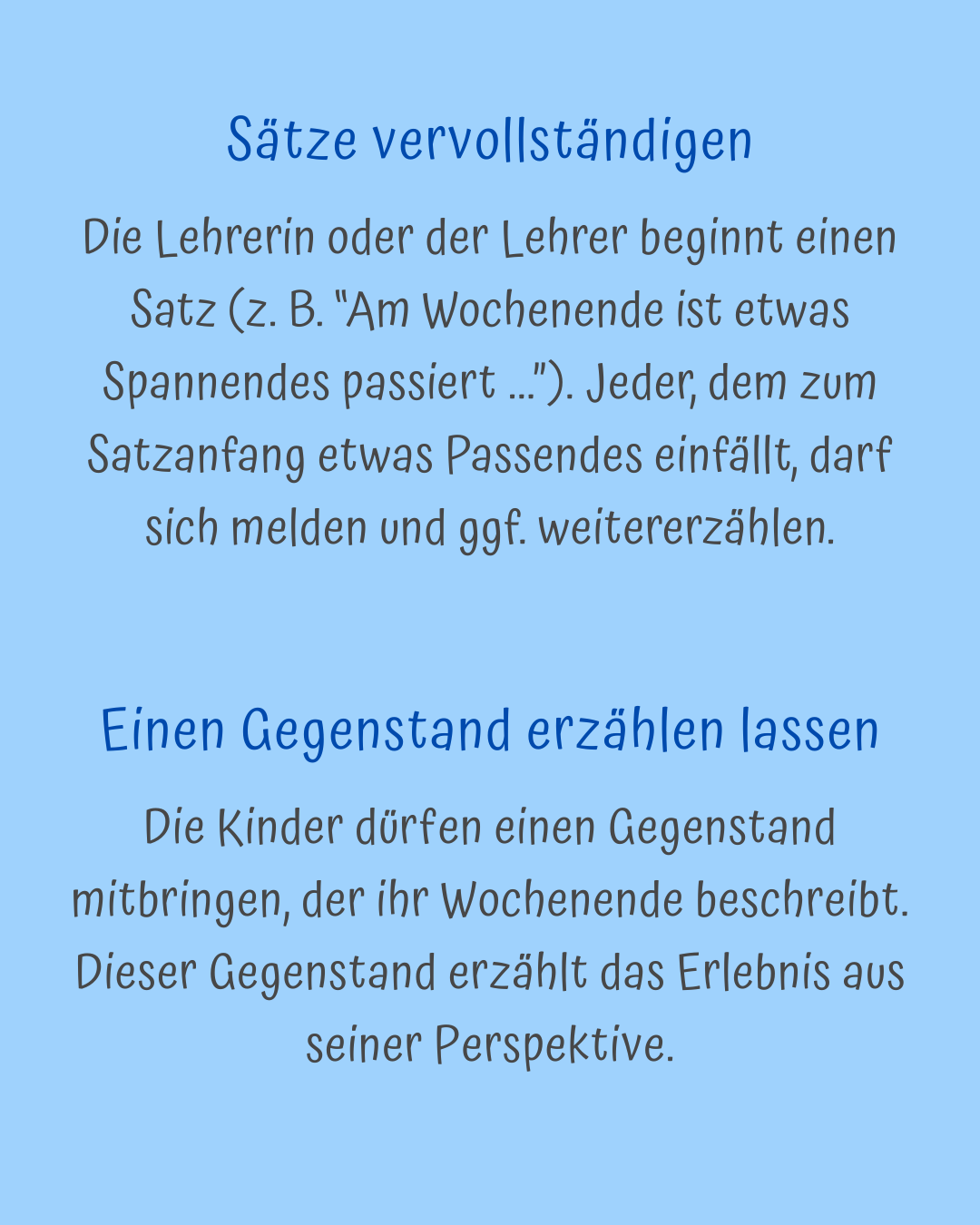 Ideen für das Erzählen vom Wochenende